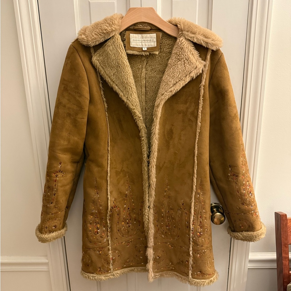 Elegant Daniel Benjamin Brown Embroidered Faux Seude Jacket